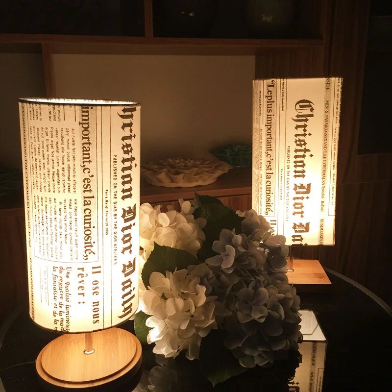 Retro bedroom bedside table lamp simple fashion gift personality small desk newspaper shade | Лампы и освещение