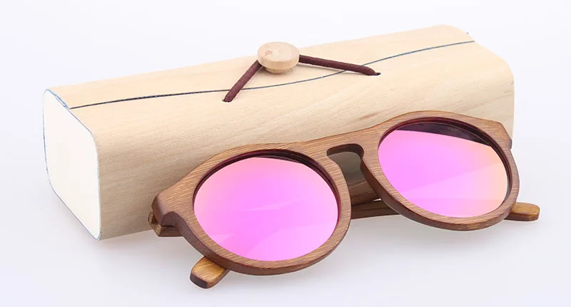 Женские солнцезащитные очки GREENBUY розовые бамбуковые отражающий зеркальный