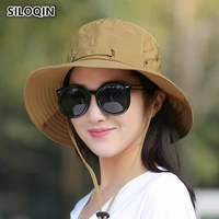 siloqin foldable womens summer breathable panama bucket hat wind rope fixed adjustable sunscreen uv protection beach hats