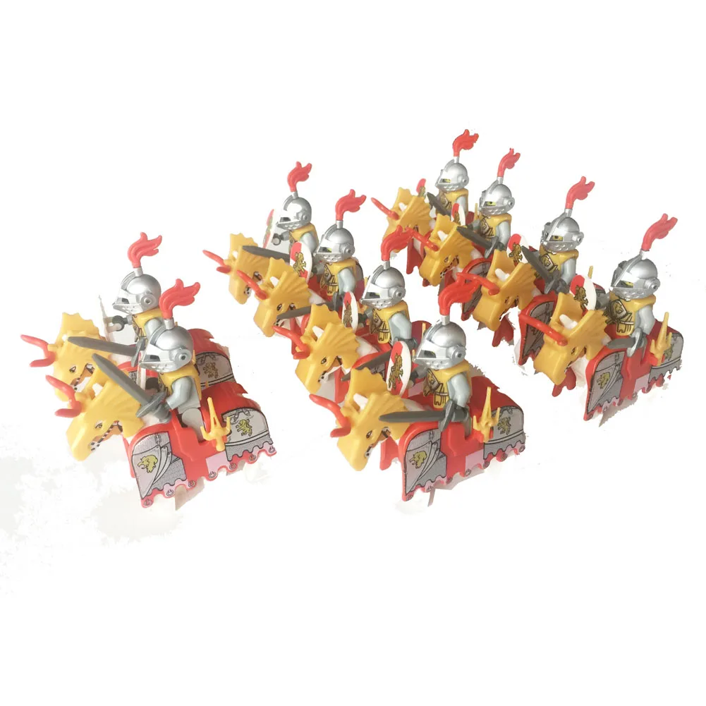 Qibing Red Lion B Драгунский замок средневекового возраста Королевский кавалерист король Рыцарь синий Лев Рыцари w/Боевой конь римская кавалерийский Воин Строительный блок - Цвет: Qibing Red Lion B