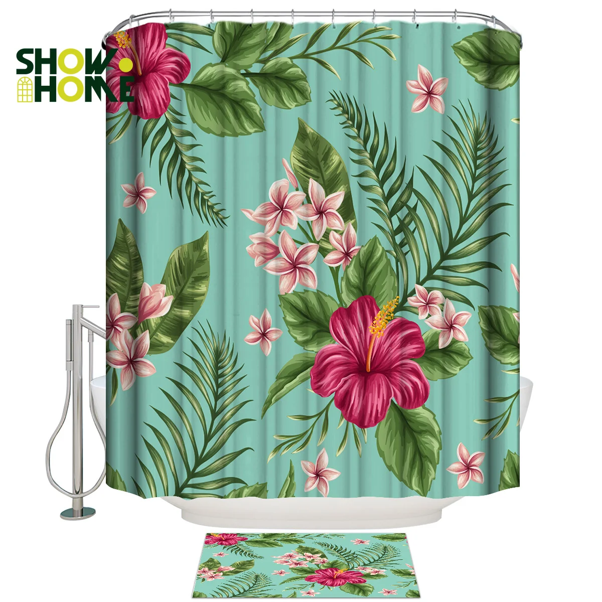 Showhome цветок тропические растения занавески для душа наборы ванны с ковриками 2 шт