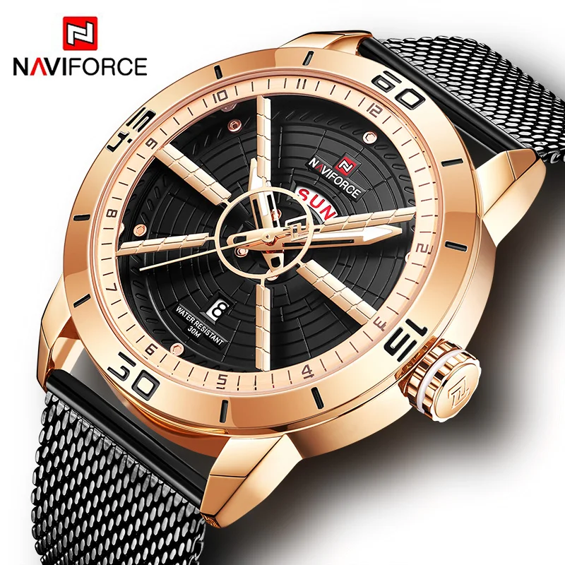 Часы NAVIFORCE для мужчин люксовый бренд известный Золотой водонепроницаемый скелет