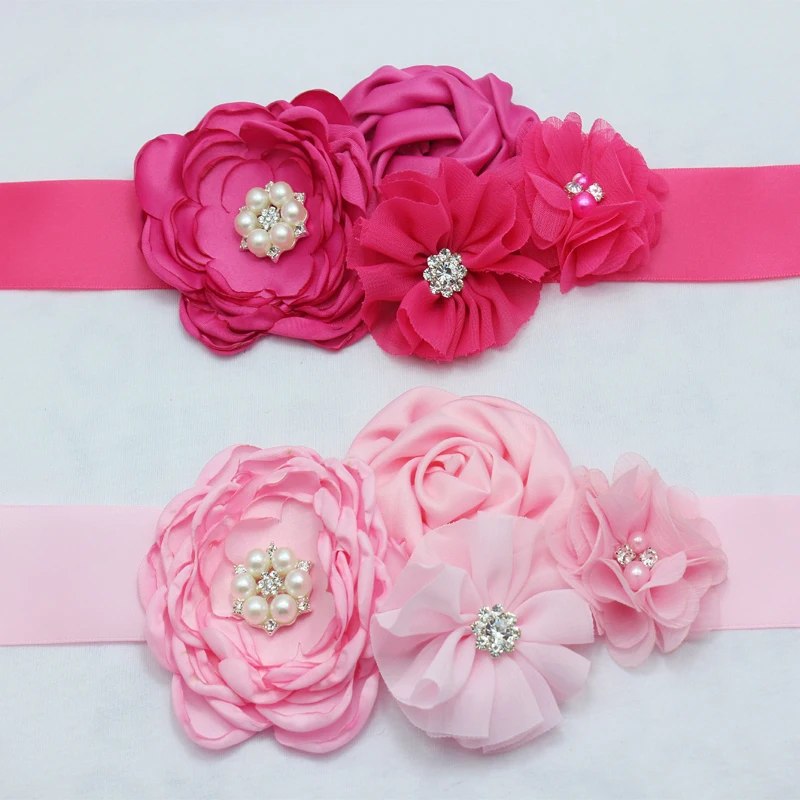 baby girl satin ribbon rosettes flower sash Belt bridesmaid chiffon Flower sash women Maternity sash belt accessories