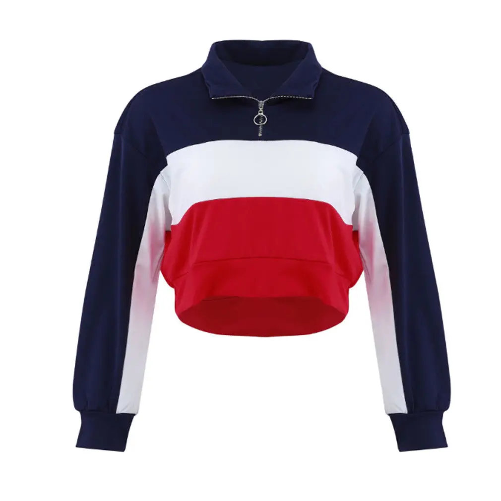

MeiHuiDa 2018 New Style Fashion Women's Hoodie Jumper Crop top Patchwork Long Sleeve Casual Pullover Tops