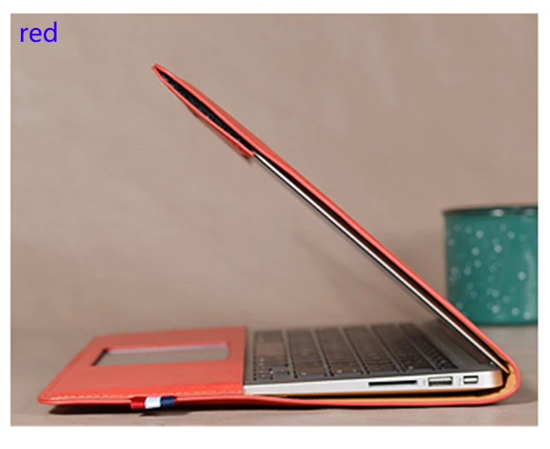 red Чехол для ноутбука DELL Ins 15 7591 7590 7580 XPS 15 9560 9550 13 9380 9365 9350 Чехол-книжка из искусственной кожи для 13,3 Dell Vostro 5390 подарок - Цвет: red