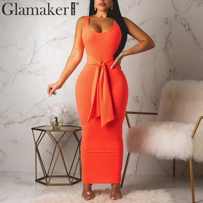 Glamaker сексуальное трикотажное длинное платье неонового цвета Элегантное летнее