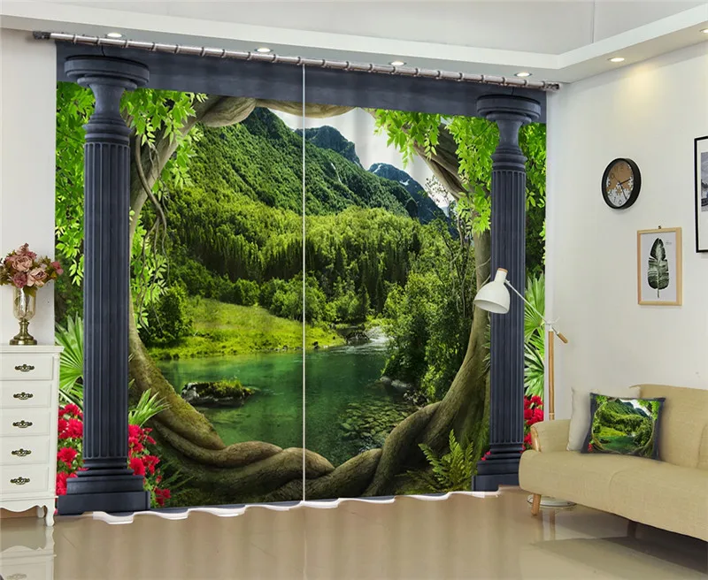 Затемненные 3D шторы с зеленым деревом для окна, набор для спальни, гостиной, офиса, отеля, дома, стены, декоративная драпировка, гобелен