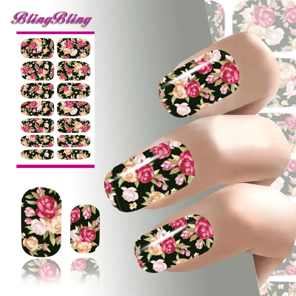 Blingbling цветок Коллекция Nail Стикеры весна лето Дизайн ногтей надписи DIY Цветущий