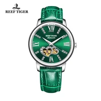 reef tigerrt new design fashion ladies watch leather band steel green dial mechanical watch montre femme rga1580