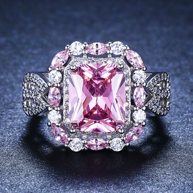 Женские серебряные кольца 925 пробы квадратная искусственная бижутерия