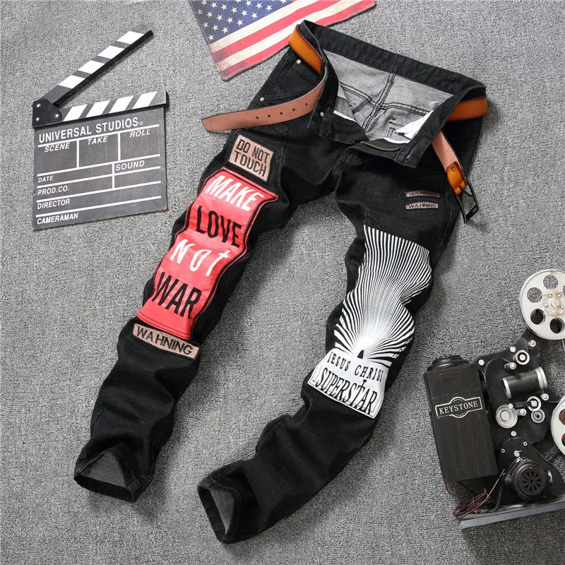 Личность значок лоскутное Джинсы для женщин Для мужчин Рваные джинсы модный