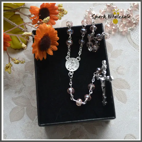 Религиозное женское ожерелье с розовыми кристаллами 6*4 мм четки из бусин в