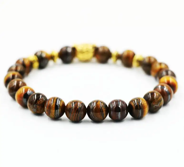 BPPCCR Tiger Eye stone 8MM Lava string prayer beads Antique Gold Men Women Bracelets bijoux Pulseiras masculinas | Украшения и