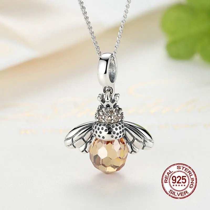 Женское ожерелье с подвеской в виде оранжевой пчелы из стерлингового серебра 925