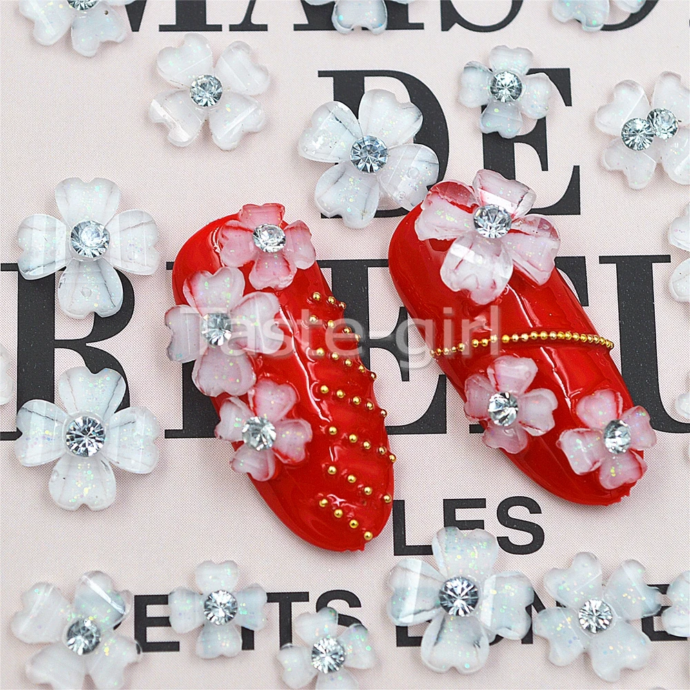 1 коробка белый цветочный дизайн 3d украшения для ногтей Подвески ногти блестящие