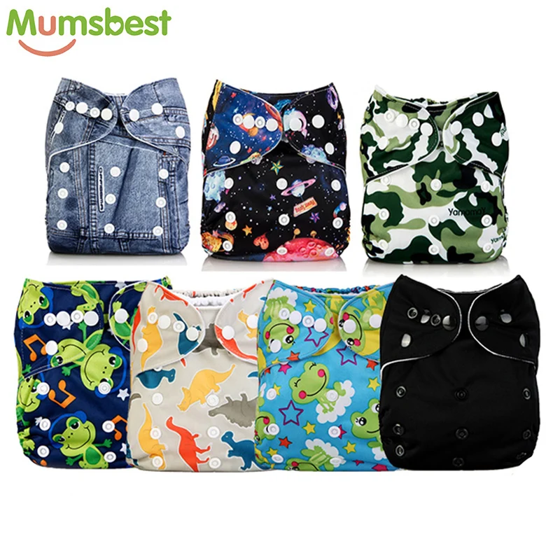 [Mumsbest] 11,11 большая акция, 7 шт./партия, детские подгузники с карманом и принтом, подгузники для маленьких мальчиков, водонепроницаемые моющиеся подгузники без вставок