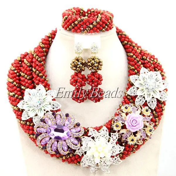 2015 новейшие нигерийские фиолетовые африканские Свадебные бусины набор