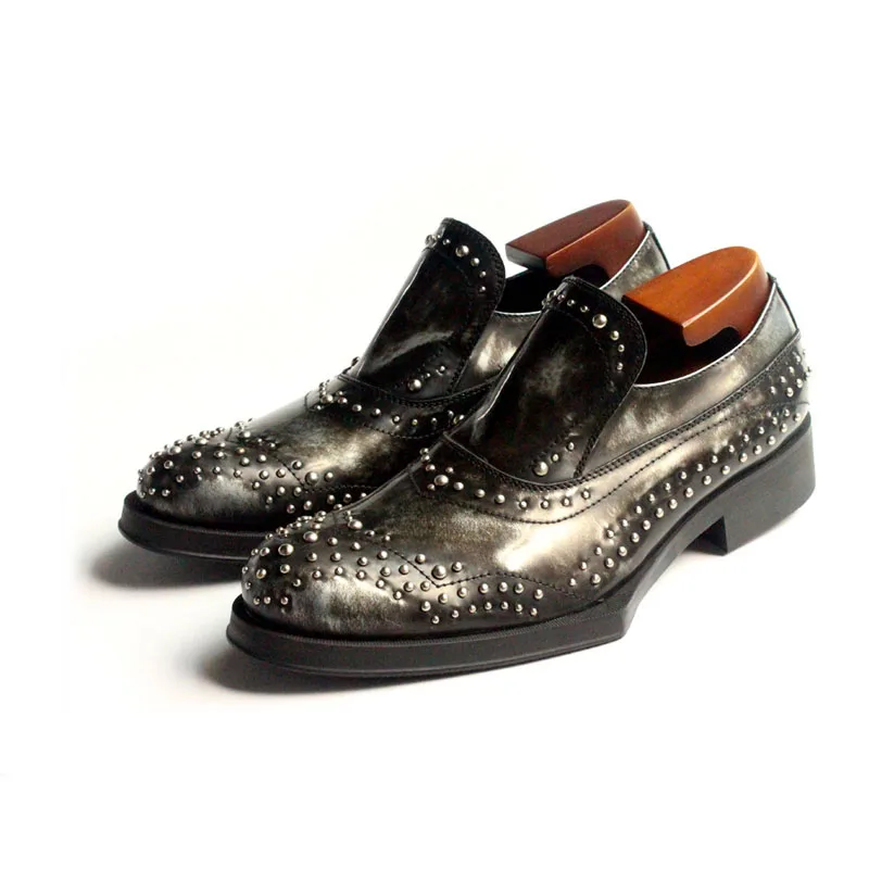 Туфли мужские классические с заклепками роскошная обувь для офивечерние без