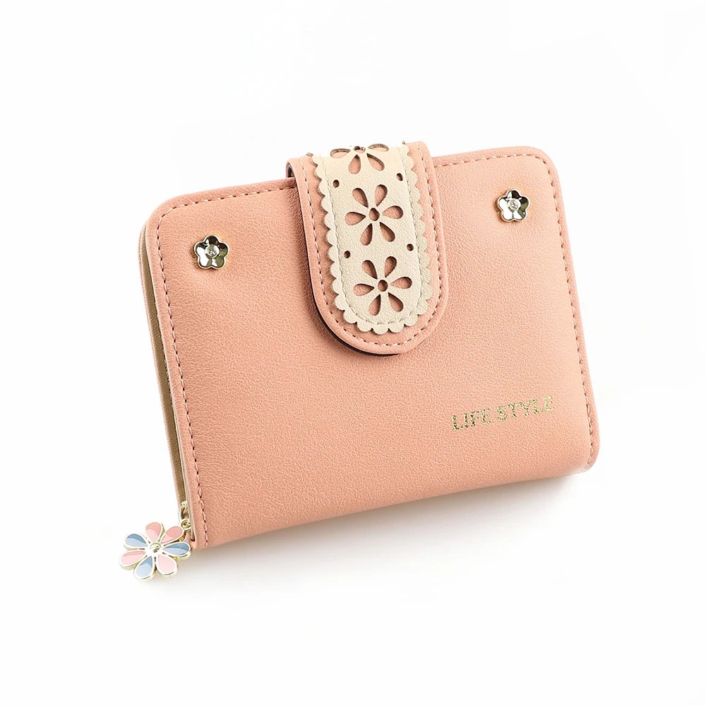 

2018 New Fashion Flower Small Wallet Female Luxury Brand Famous Designer Women Wallets Elegant Hollow Out Card Holder Gold Purse