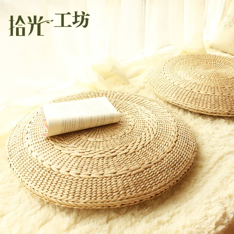 저렴한 수제 원형 잔디 명상 쿠션 빨대 매트, 일본 바닥 쿠션 다다미 이불 요가