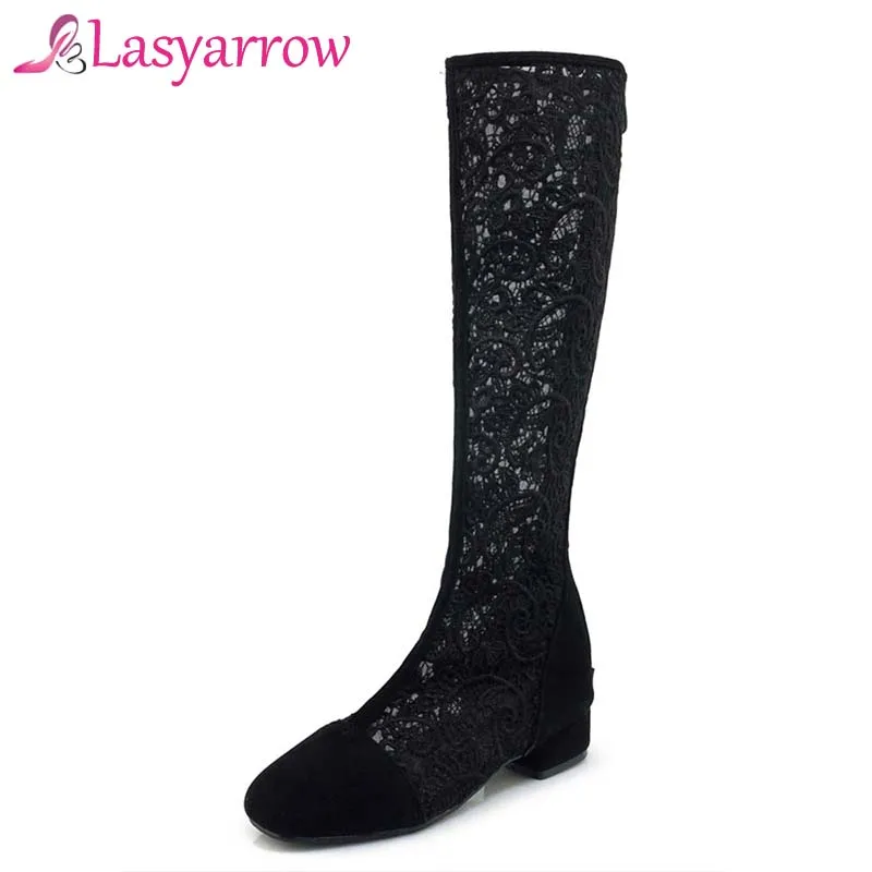 Lasyarrow/пикантные женские босоножки Новинка 2018 года модные сапоги до колена на
