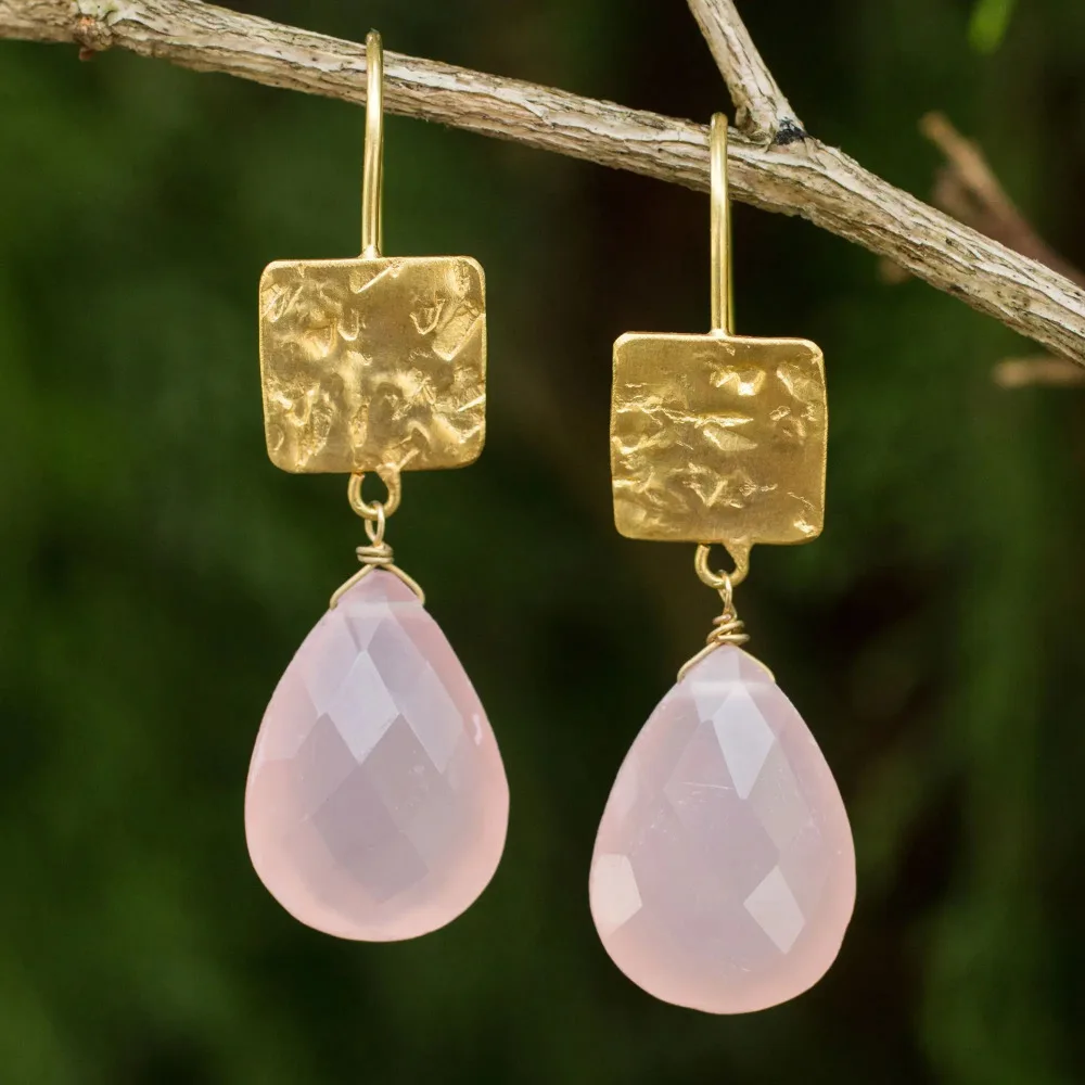

Bohemian Gold Dangle Earrings for Women Jewelry Wedding Brincos Engagement Party Statement Romantic Pink Drop Earings Bijoux