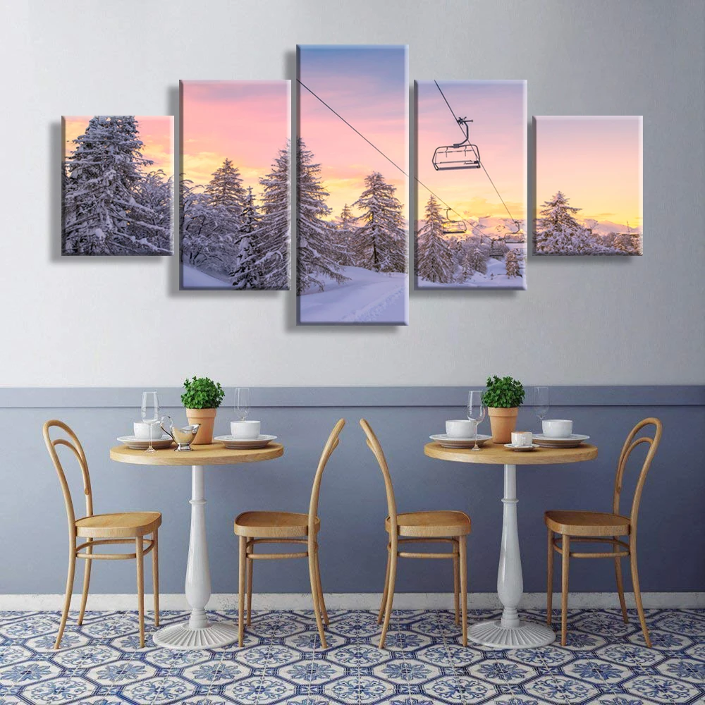 Домашний Декор печать живопись модульное искусство 5 шт/шт снег горы и кабель