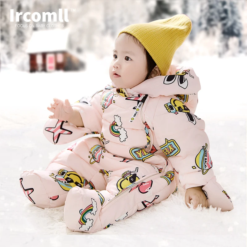 Ircomll/плотные комбинезоны с капюшоном для холодной зимы с рисунком граффити и перчатками; флисовая подкладка; Детский комбинезон; Детские Пуховые хлопковые комбинезоны
