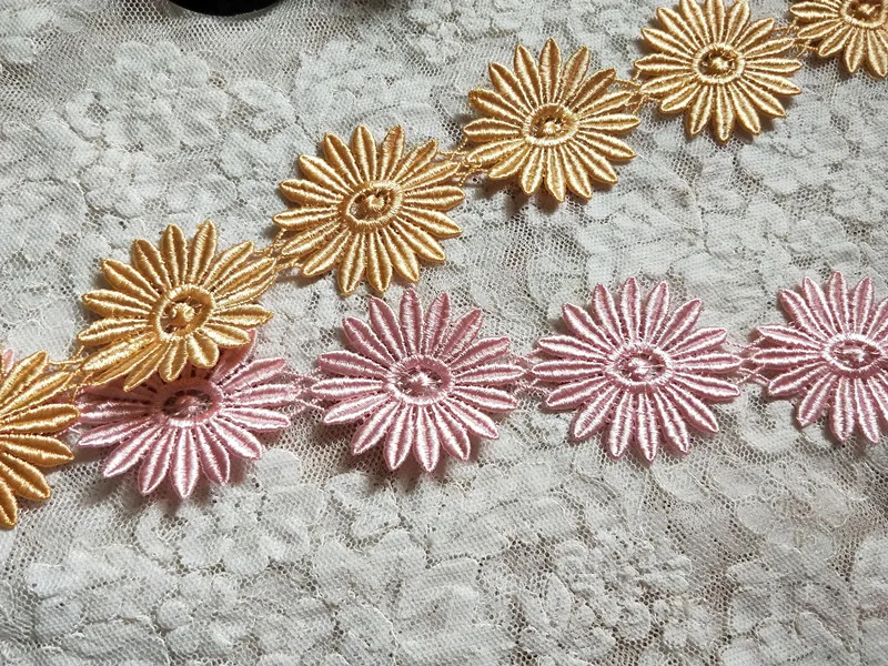 6cm 2.36&quotwidth (3yards/lot) Pink Yellow Water Soluble Embroidery Lace Trim Venise | Дом и сад