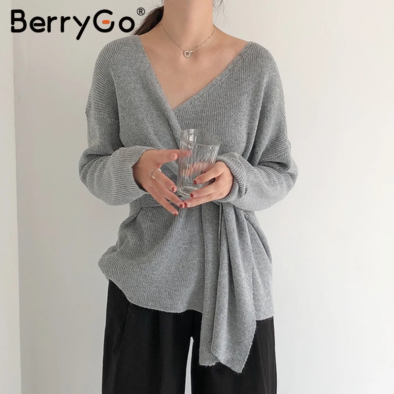 BerryGo Повседневный галстук-бабочка плюс размер женский свитер элегантный