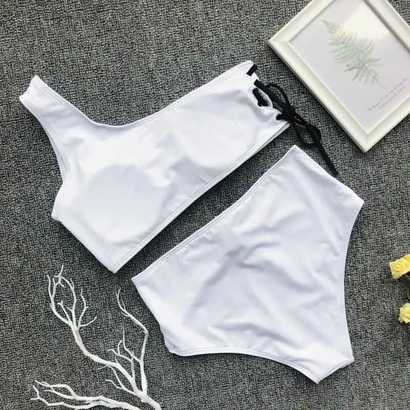 Женский купальник с высокой талией на одно плечо женский спортивный пуш ап