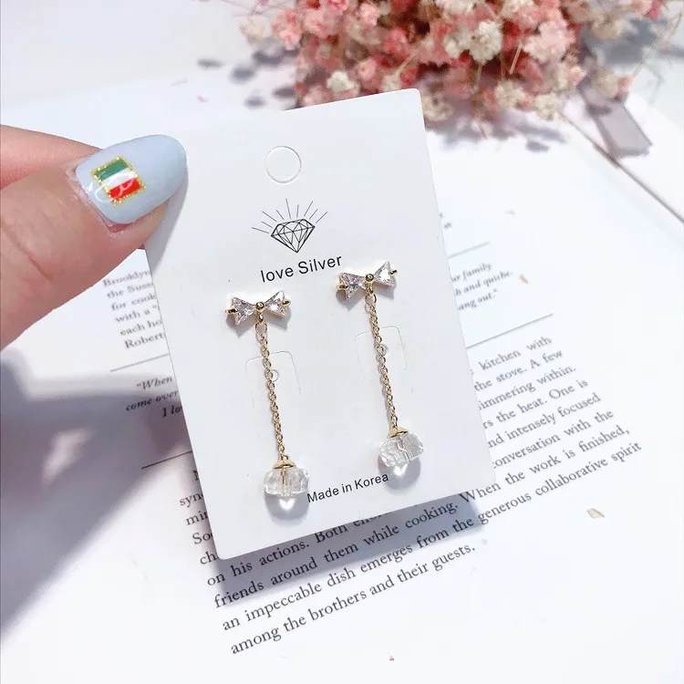 Простой лук кристалл серьги 925 Серебряный булавка гипоаллергенный fadeless модные