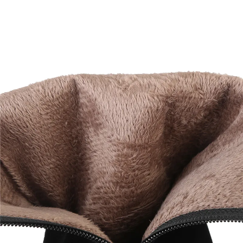 Женские сапоги до колена MORAZORA черные из флока с острым носком на высоком каблуке