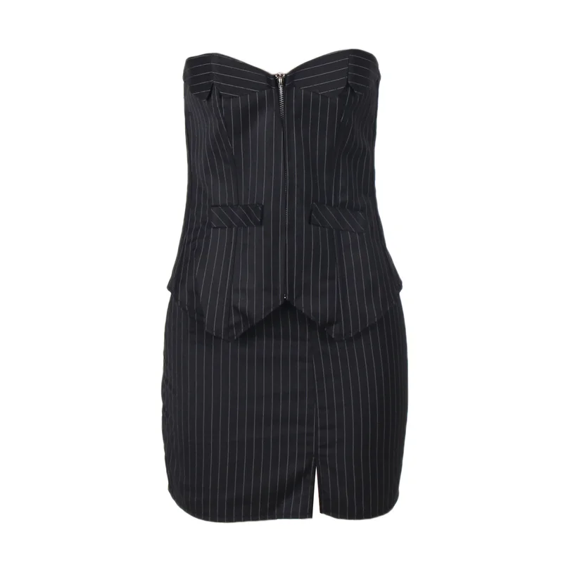 AJ2826 Office Lady Pinstripe Corset With Skirt Zipper Slim High Waist Plus Size Corpete Set Drop shipping Faja Moldeadora Mujer | Женская
