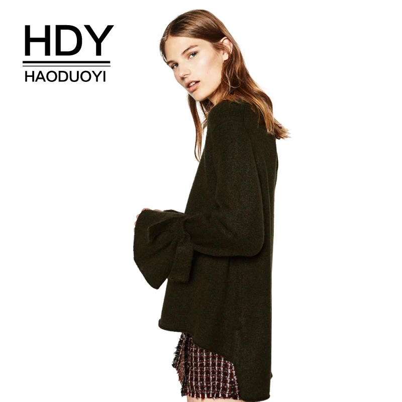HDY Haoduoyi Женский яркий свитер с длинным рукавом вязаный модный высокий низкий