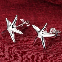 trendy style star small stud earrings 925 sterling silver jewelry women girl earring free shipping