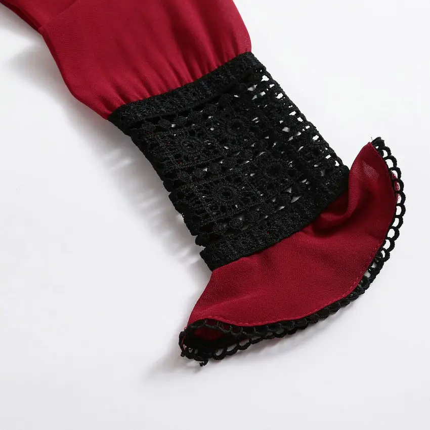 NIKOVE 2019 Autumn New Hot-selling Jumpsuit Lace Stitching V-neck Long-sleeved Women Hollow Out Beach Jumpsuits Size S-XL | Женская