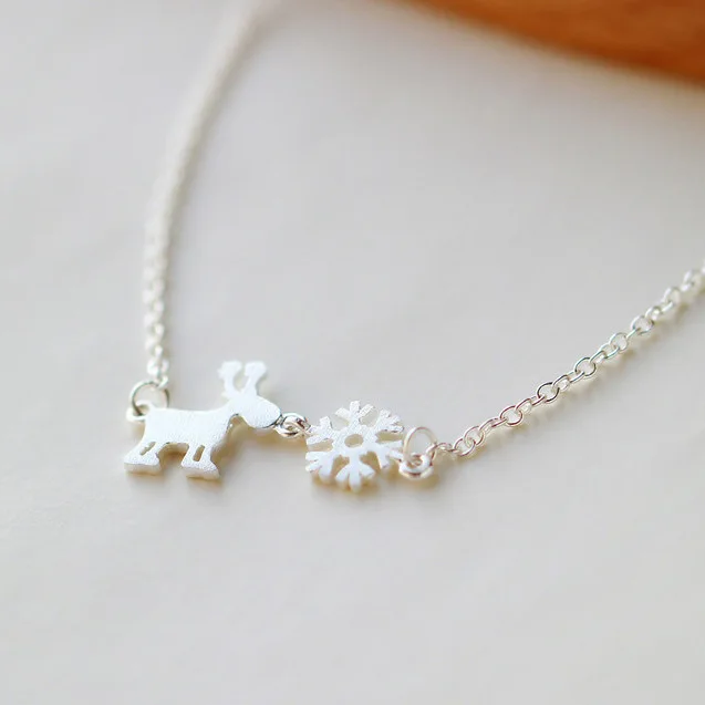 

Daisies Creative Design 925 Sterling Silver Deer&Snowflake Choker Collares Jewelry Statement Necklace Christmas Gift