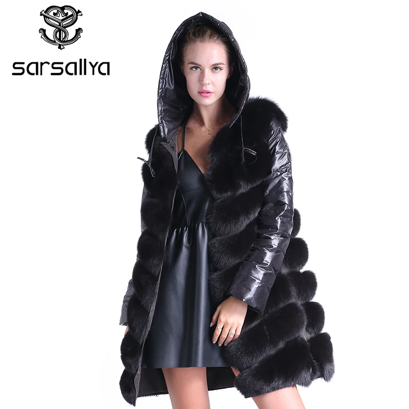 SARSALLYA Новы зимние женские шуба из натуральной меха лисы удлиненный жилет кожа