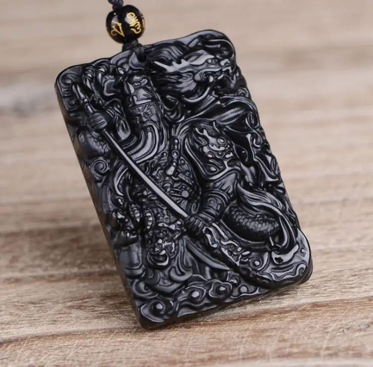 

Ожерелье с подвеской из натурального камня, амулет на удачу и храбрость из черного обсидиана, ювелирные изделия, защитный талисман