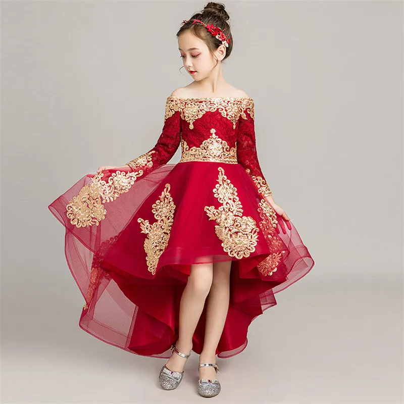 Детское платье с открытыми плечами для девочек кружевное цветочной вышивкой дня