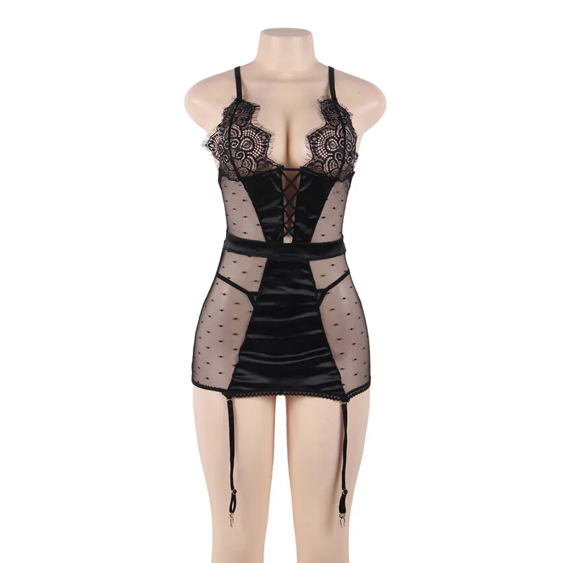 Женское сексуальное нижнее белье Babydoll большого размера, облегающее нижнее белье с сеткой и кружевом, женское сексуальное нижнее белье большого размера, ночная рубашка