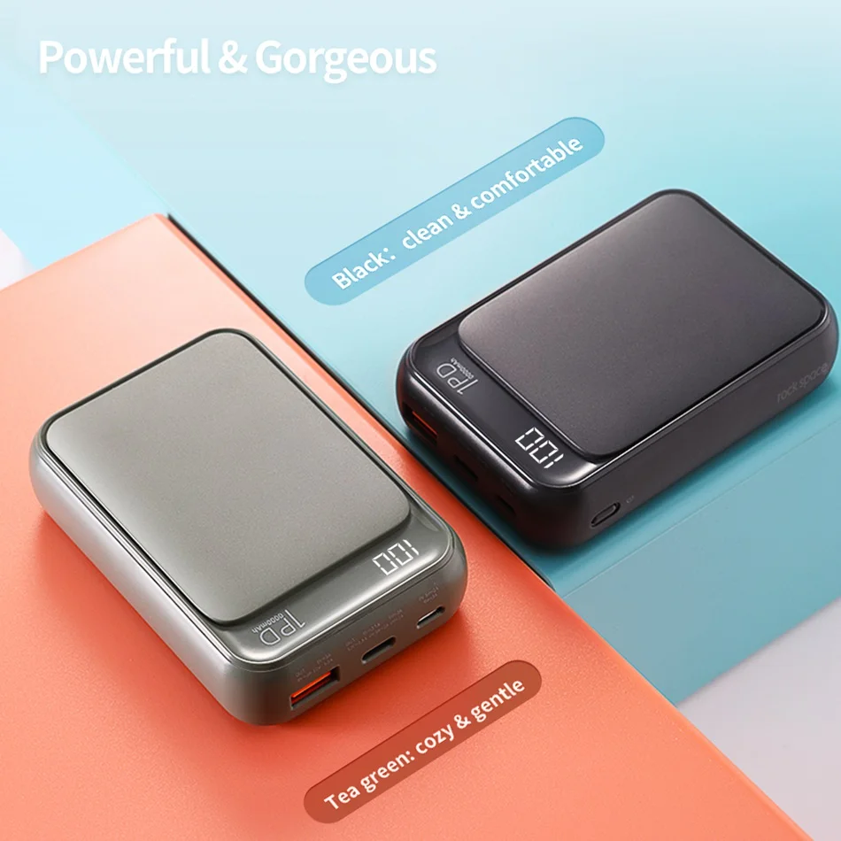 ROCK Mini power Bank 10000 мАч светодиодный дисплей PD Быстрая зарядка 3,0 внешний аккумулятор для телефона Быстрая зарядка внешний аккумулятор