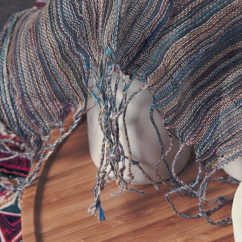 Шарф женский в полоску 100% см льняной модный удобный с кисточками для отдыха 5