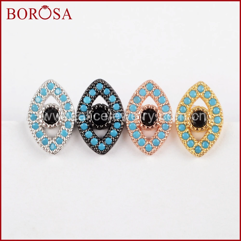 BOROSA оптовая продажа 10 пар синий кристалл сглаза Медь серьги смесь цветов Micro Pave CZ