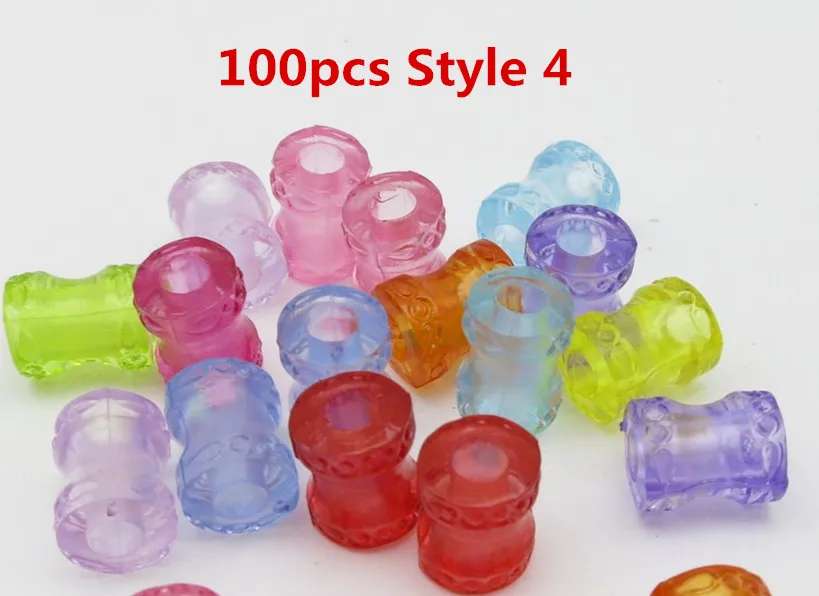 100pcs Style 4 30 шт-100 шт пластиковые цветные прозрачные вязанные крючком Детские косички для волос dread дредлок бусины кольца трубки аксессуары для волос - Цвет: 100pcs Style 4