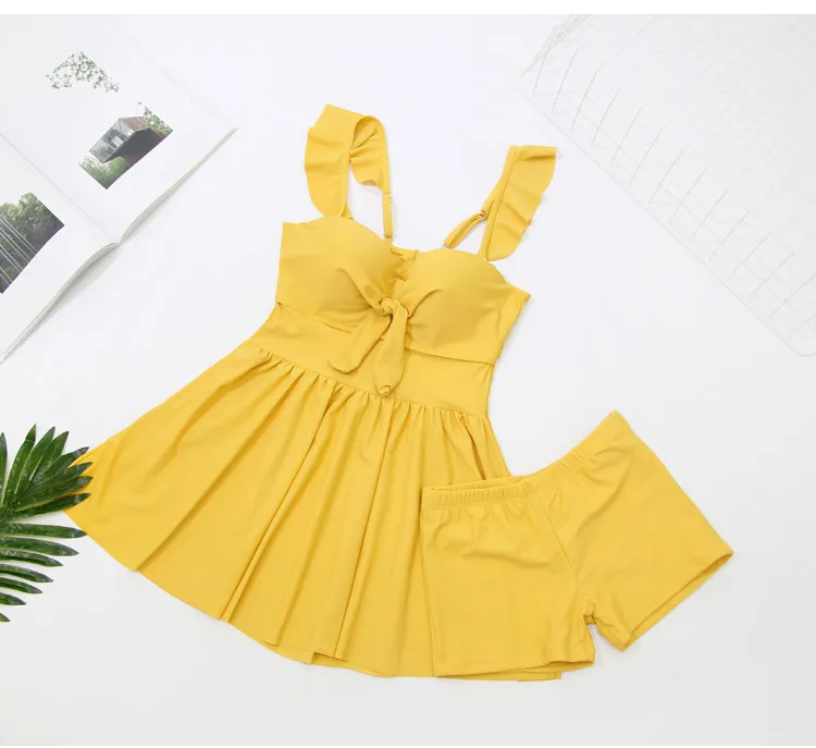 2019 женский купальник танкини набор из двух частей Винтаж плотной ткани желтого