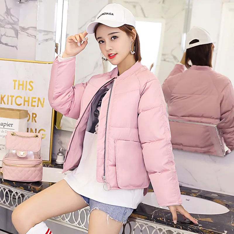 

2019 New Women Winter Jacket Stand Collar With Two Big Pocket Female Coat Cotton Padded Womens Casaco Feminina Inverno WarmYF187