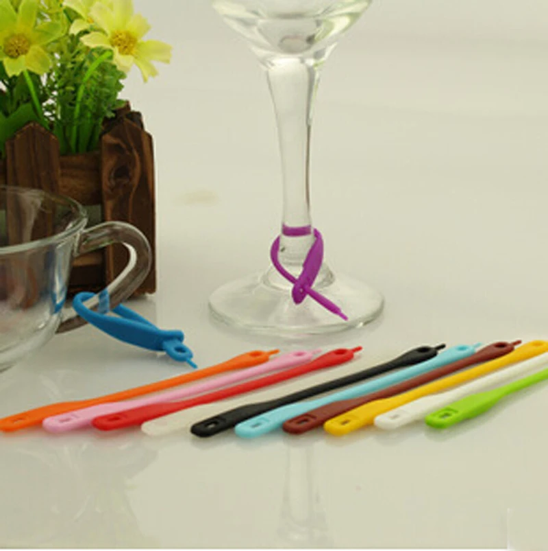 

12pc Colorful Long Silicone Wine Glass Marker Drink Markers Label Banquet Cup Stickers Glass Markers Whiskey Wedding Decoration