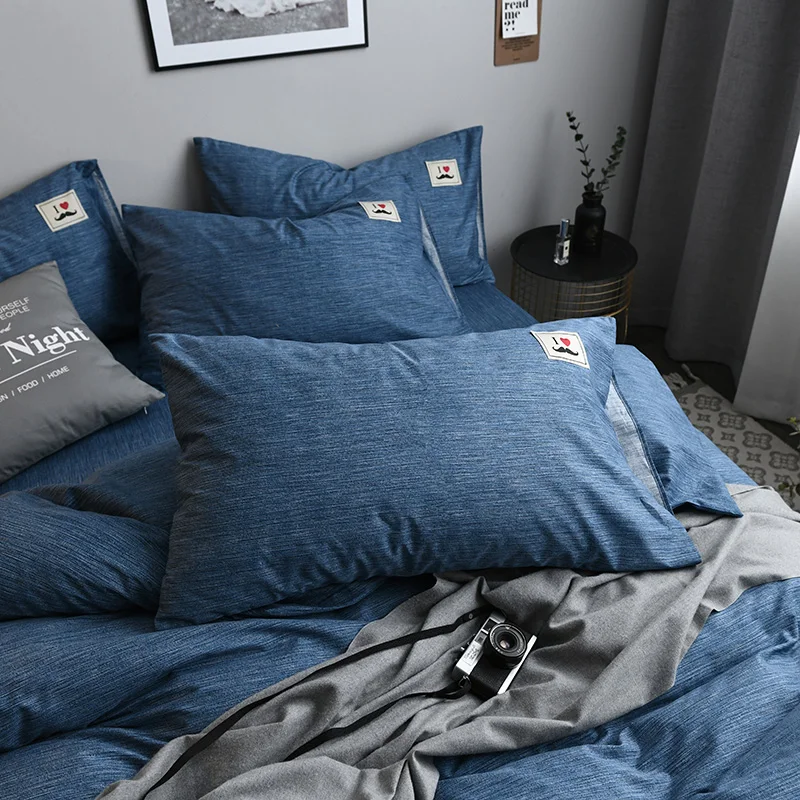 Современные Стиль синий сплошной Цвет 3/4 шт хлопок покрывало Фламинго комплект
